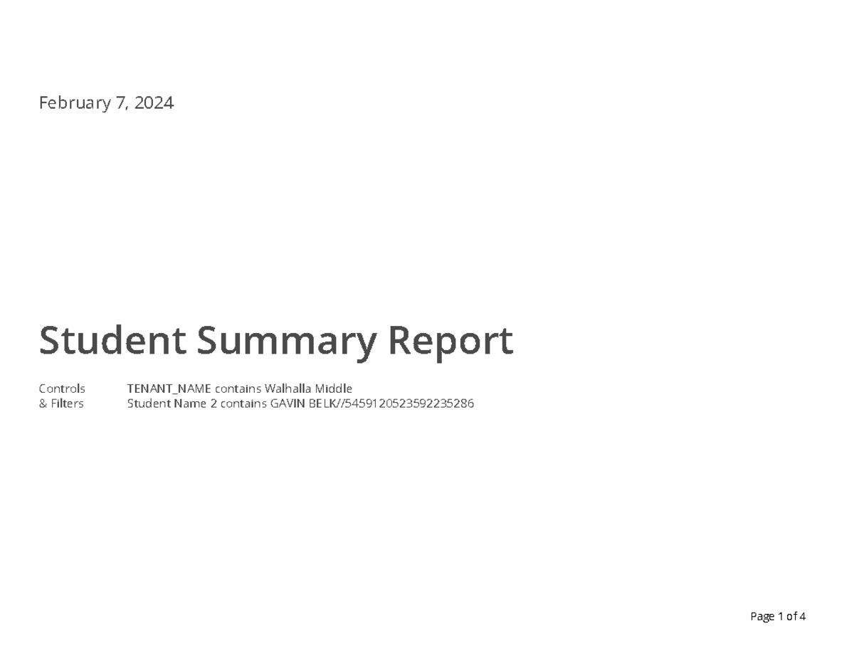 Student Summary Report - February 7, 2024 Student Summary Report ...