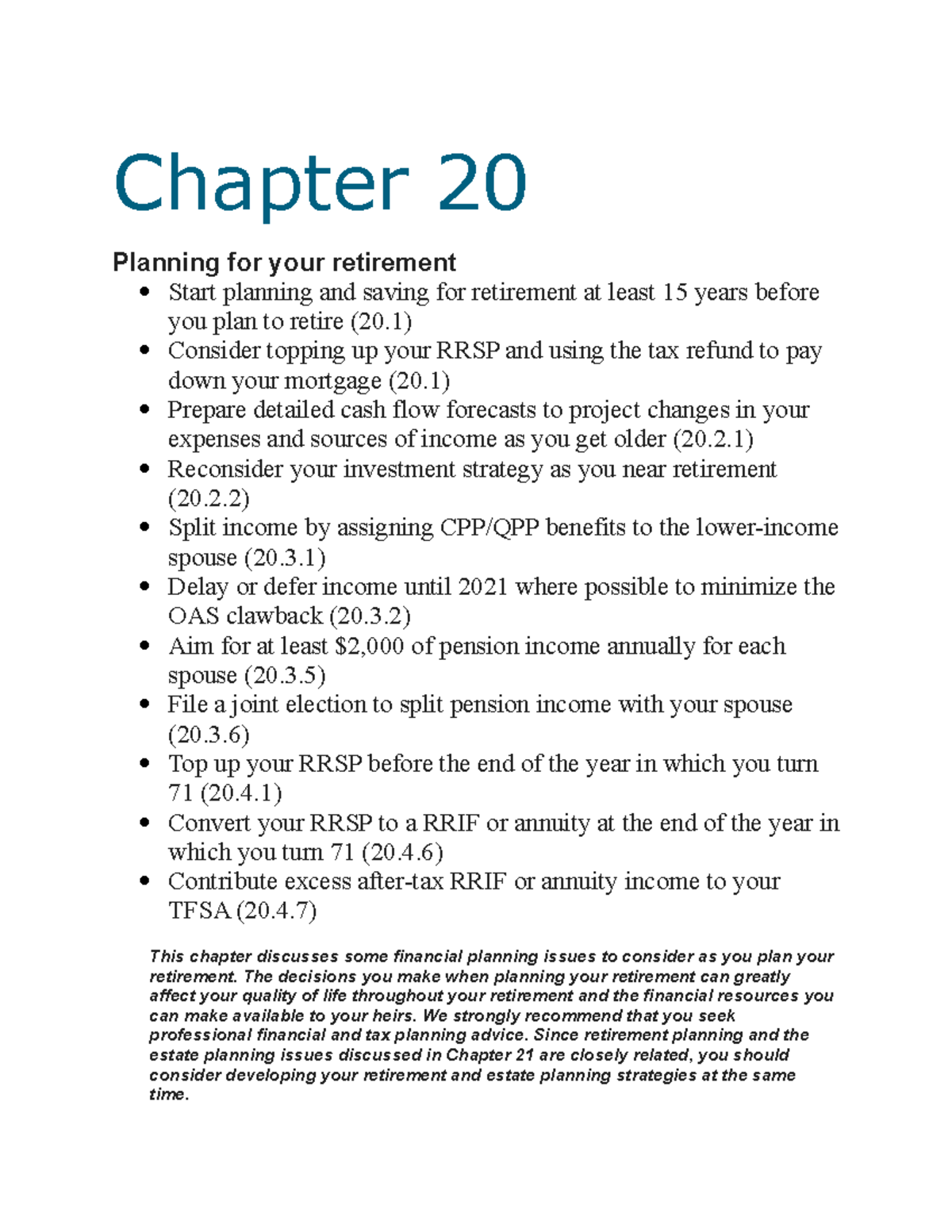 Income tax chapter 20 - Lecture notes 20 - Chapter 20 Planning for your ...