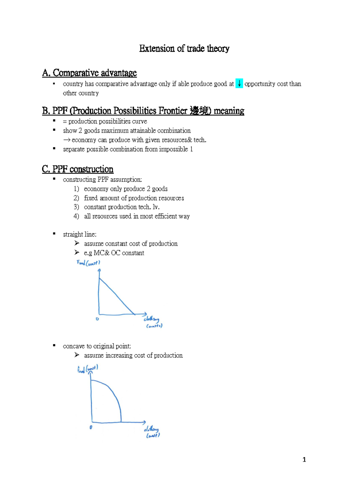 Econ E2 part1 - fafasf - Extension of trade theory A. Comparative ...