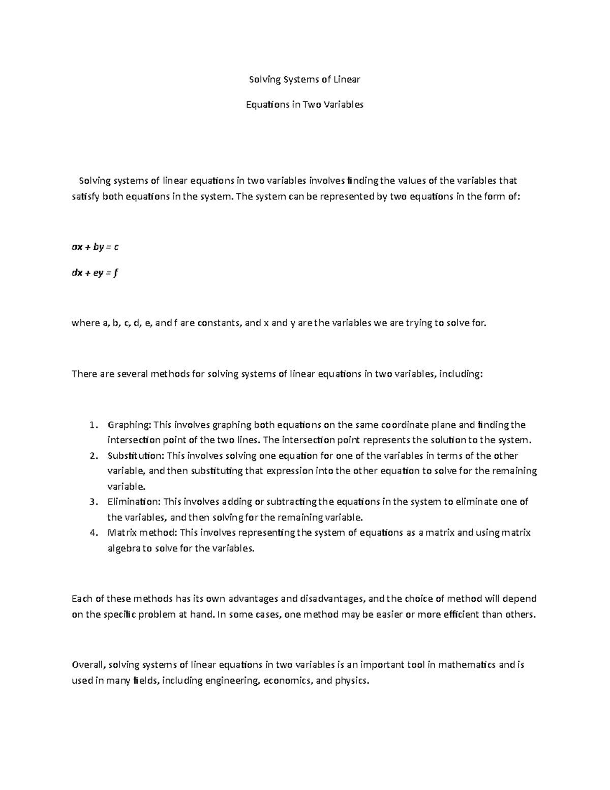 Solving Systems Of Linear Equations In Two Variables Solving Systems Solving Systems Of Linear Equations In Two Variables Solving Systems