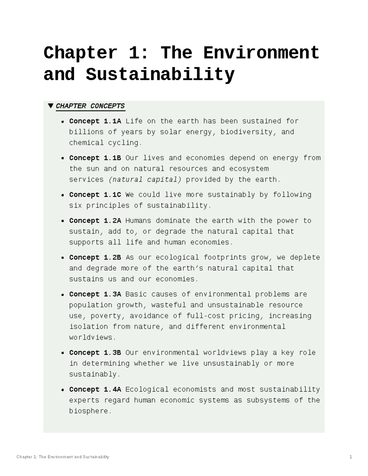 Chapter 1 The Environment And Sustainability - Chapter 1: The ...