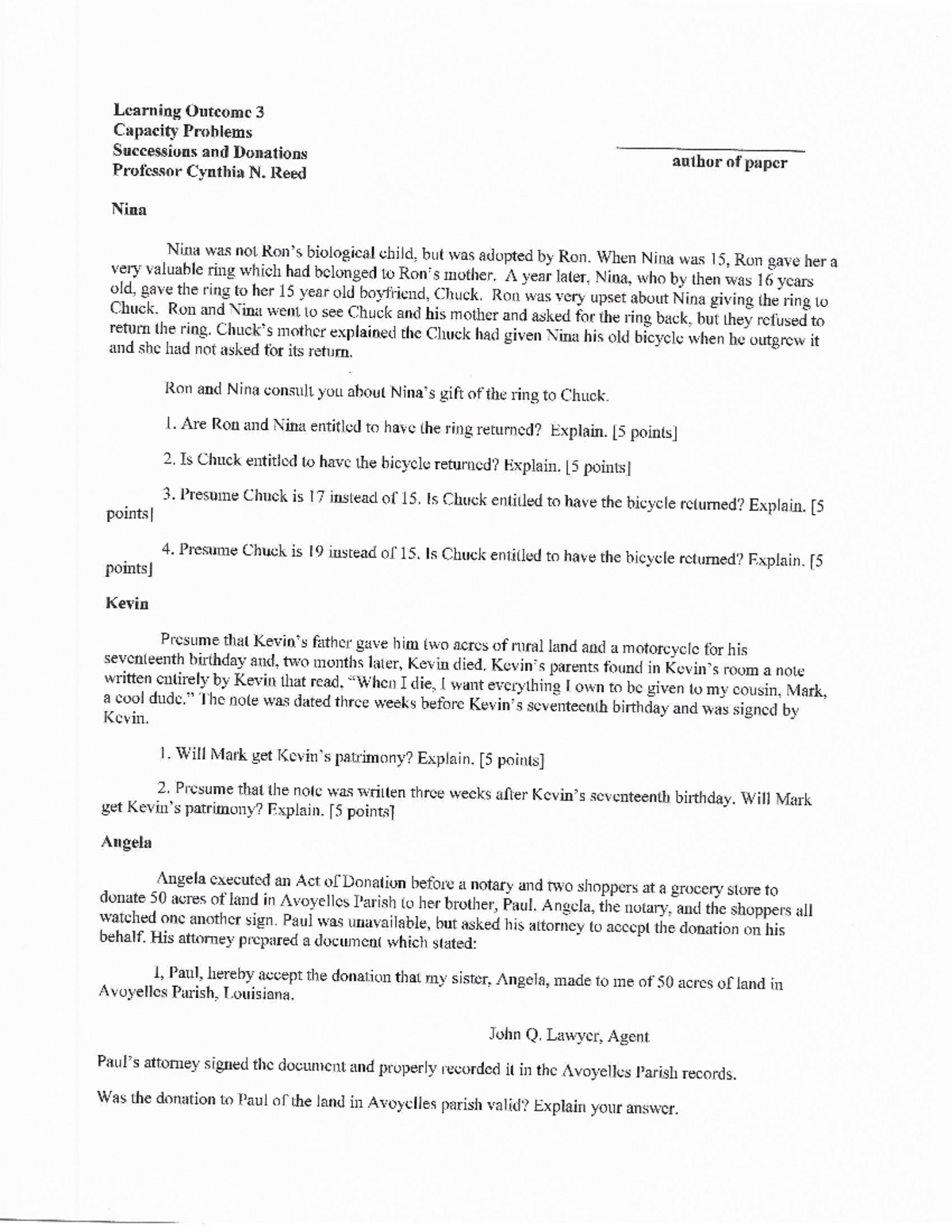 Final hypos to review Successions and Donations SUC 405 Studocu