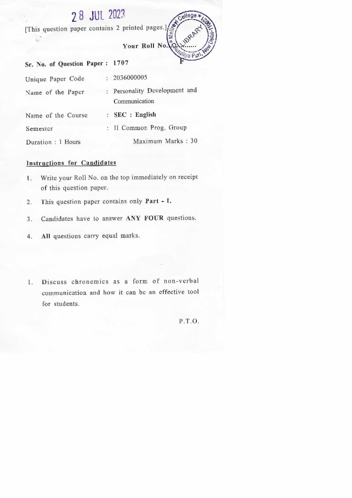 Personality Development and Communication - 28 JUL 2023 College ...