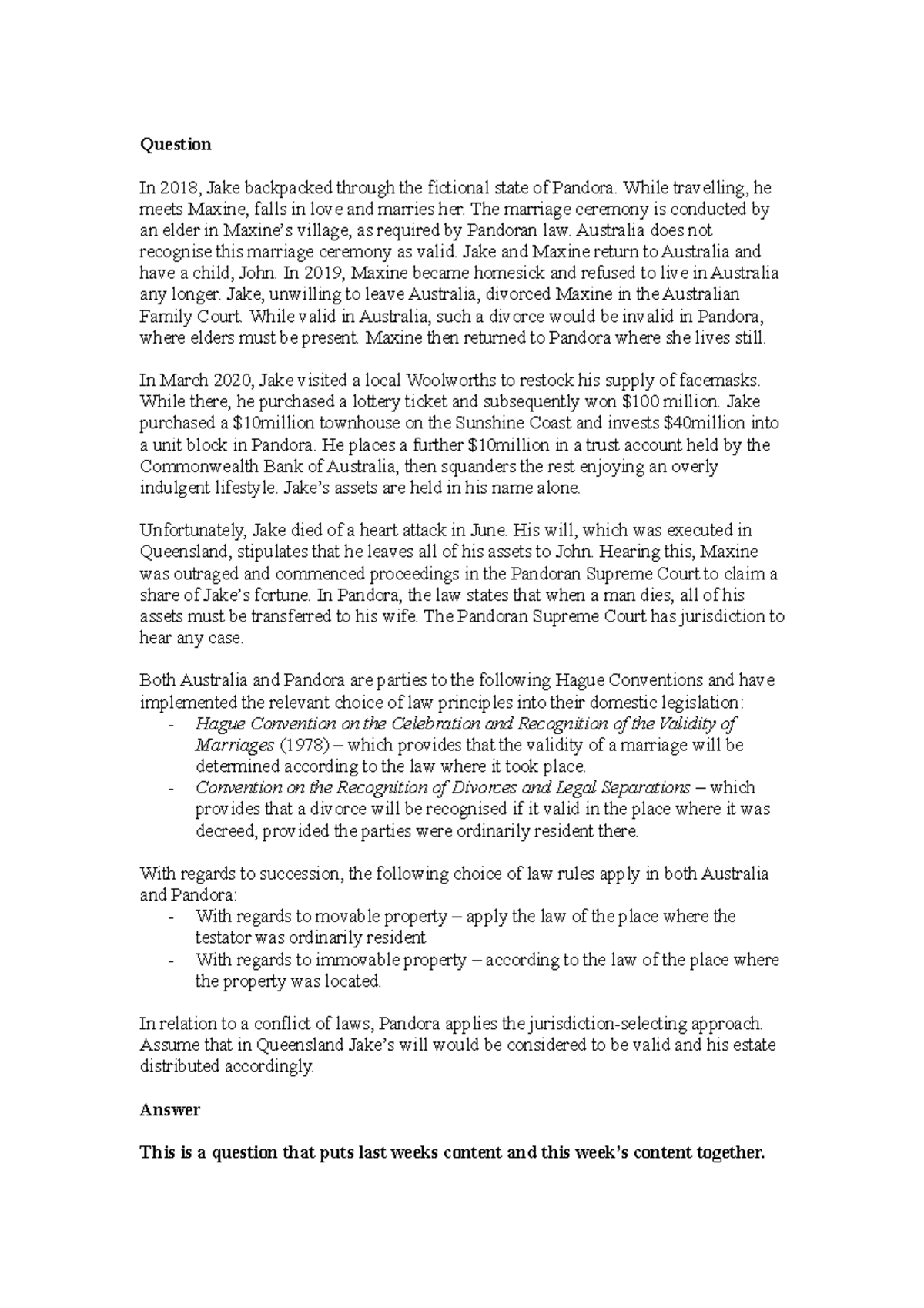 Week 12 Problem Question Answer Guide - Question In 2018, Jake ...