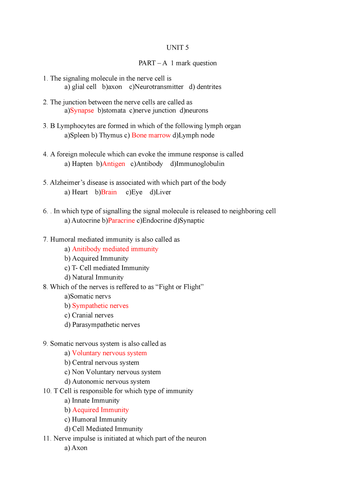 Unit 5 Bio MCQ - Bio Unit 5 Mcq - UNIT 5 PART – A 1 Mark Question The ...