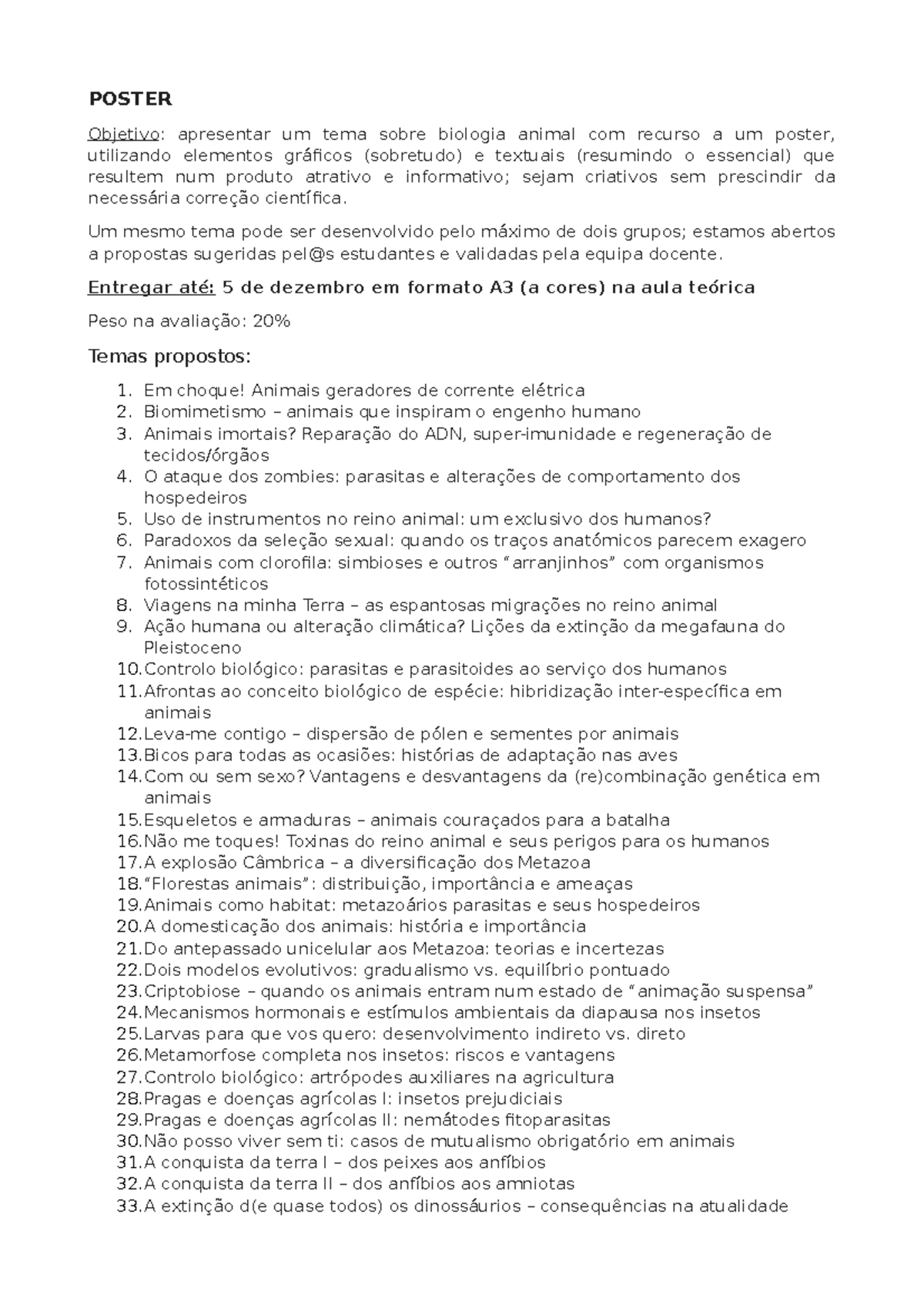 Temas Div Animal 2022 - TA FIXE - POSTER Objetivo: apresentar um tema ...