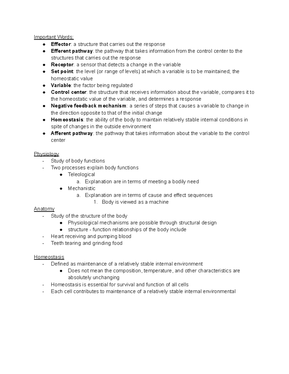 Human Anatomy & Physiology Homeostasis- The Found of Physiology Notes ...