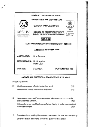 CHE 2023 nov - Exam paper - UNIVERSITY OF THE FREE STATE UNIVERSITEIT ...
