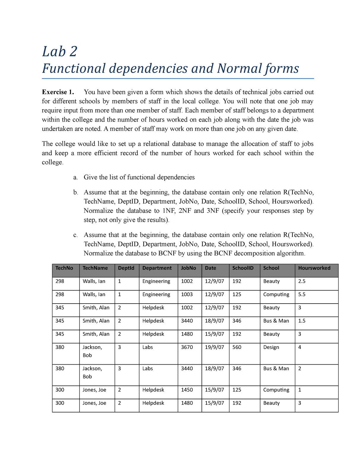 Lab 2 FD - Anhanhanh - Lab 2 Functional Dependencies And Normal Forms ...