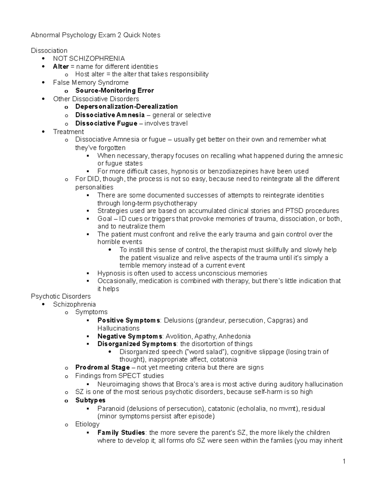 Psych Exam 2 Quick Notes copy - Abnormal Psychology Exam 2 Quick Notes ...