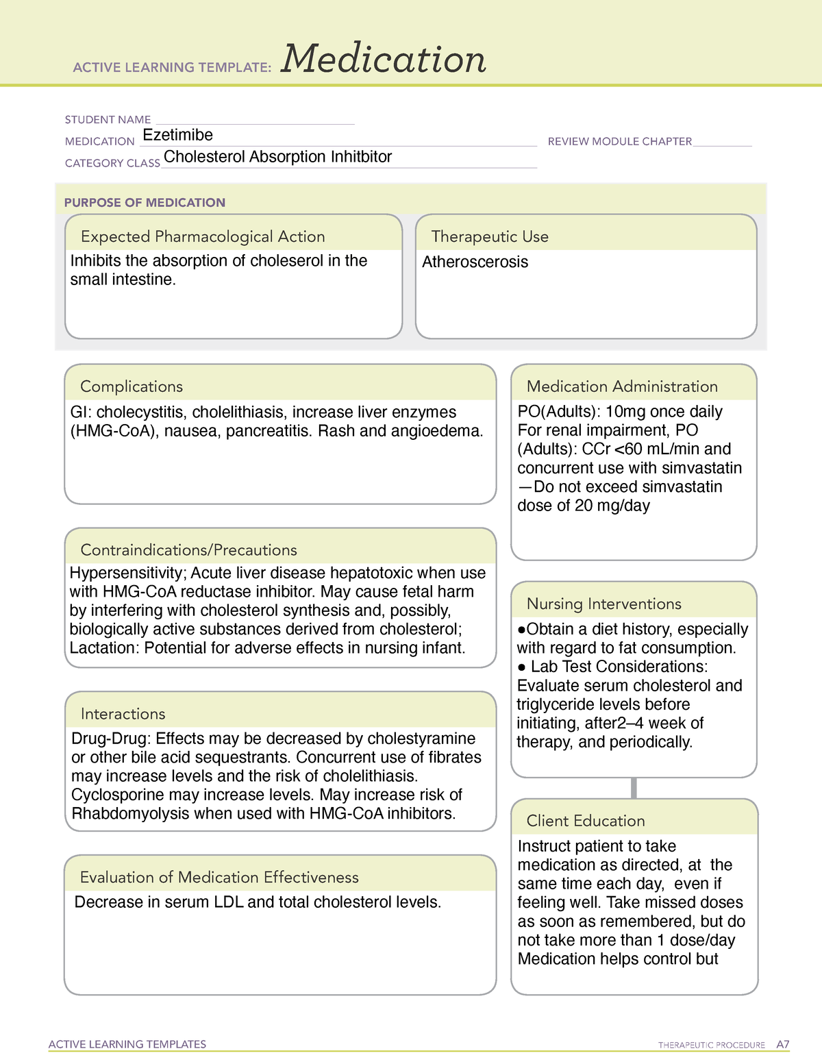 Ezetimibe Learning template ACTIVE LEARNING TEMPLATES THERAPEUTIC