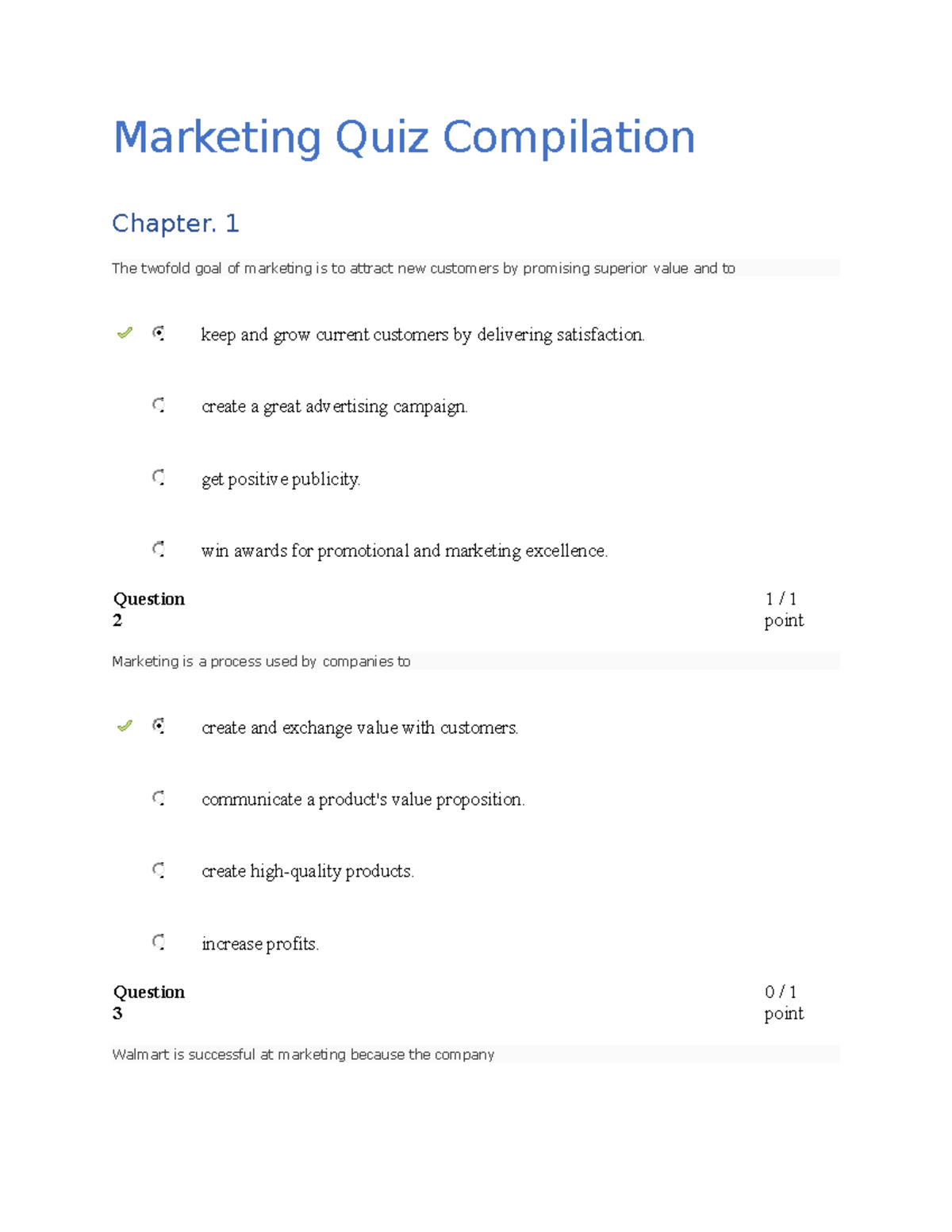 Quizz Compilation - Marketing Quiz Compilation Chapter. 1 The twofold ...