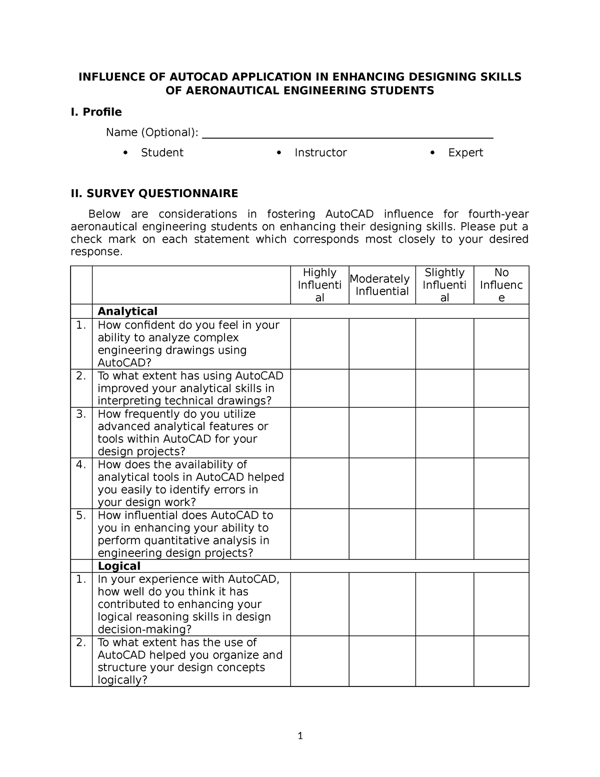 Questionnaire - Chapter 3 - Research 1 - INFLUENCE OF AUTOCAD ...