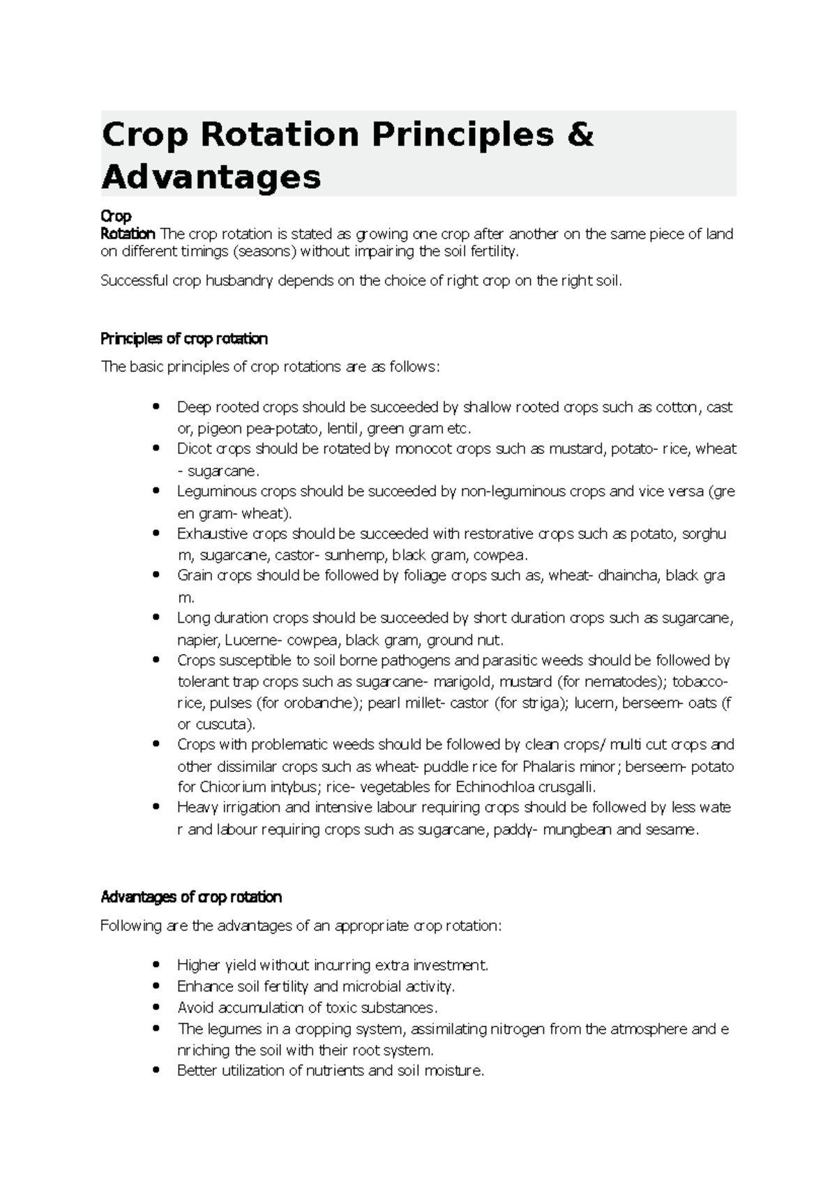 Crop rotation - agriculture is the growing of crops and rearing of ...