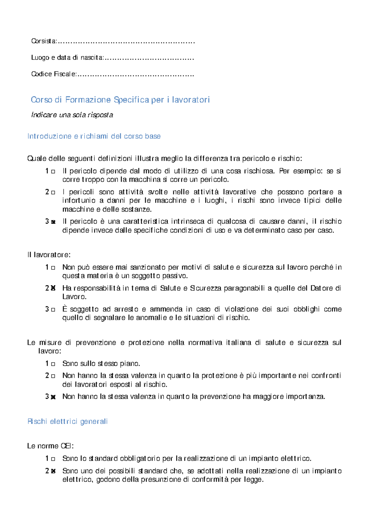 Test verifica finale Specifica con risposte - - Studocu