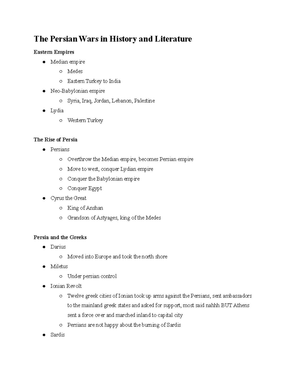CLT 3510 The Persian Wars in History and Literature The Persian Wars