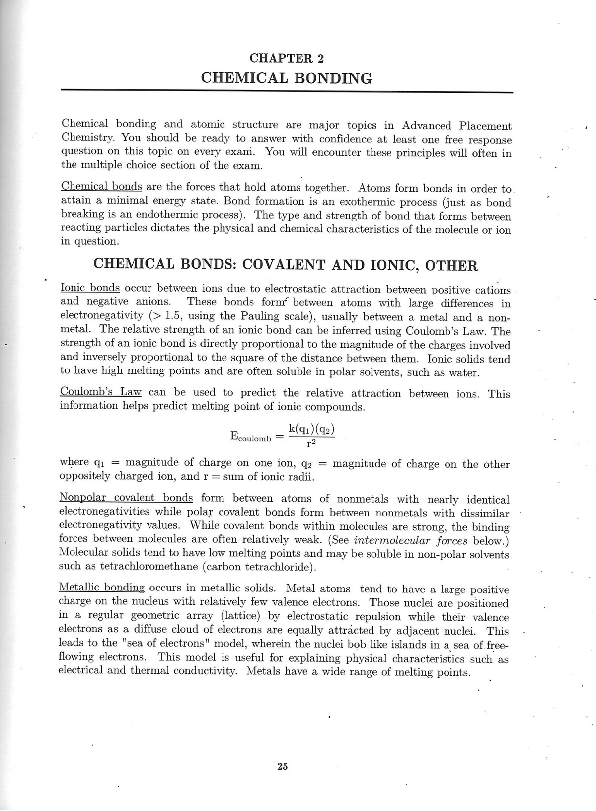 AP Chem Review Workbook Chapter 2 - 26 CHAPTER 2 CHEMICAL BONDING ...