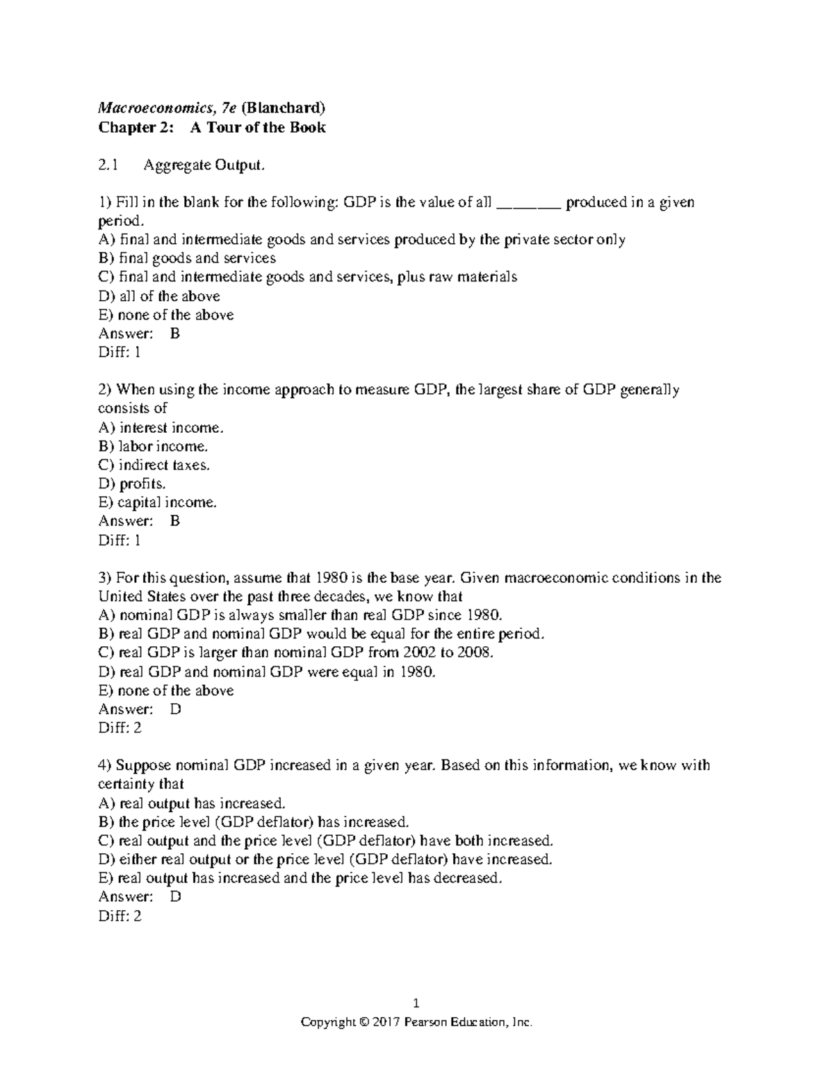 Chapter+2 - blanchard macroeconomics 7th test bank - 1 Macroeconomics ...