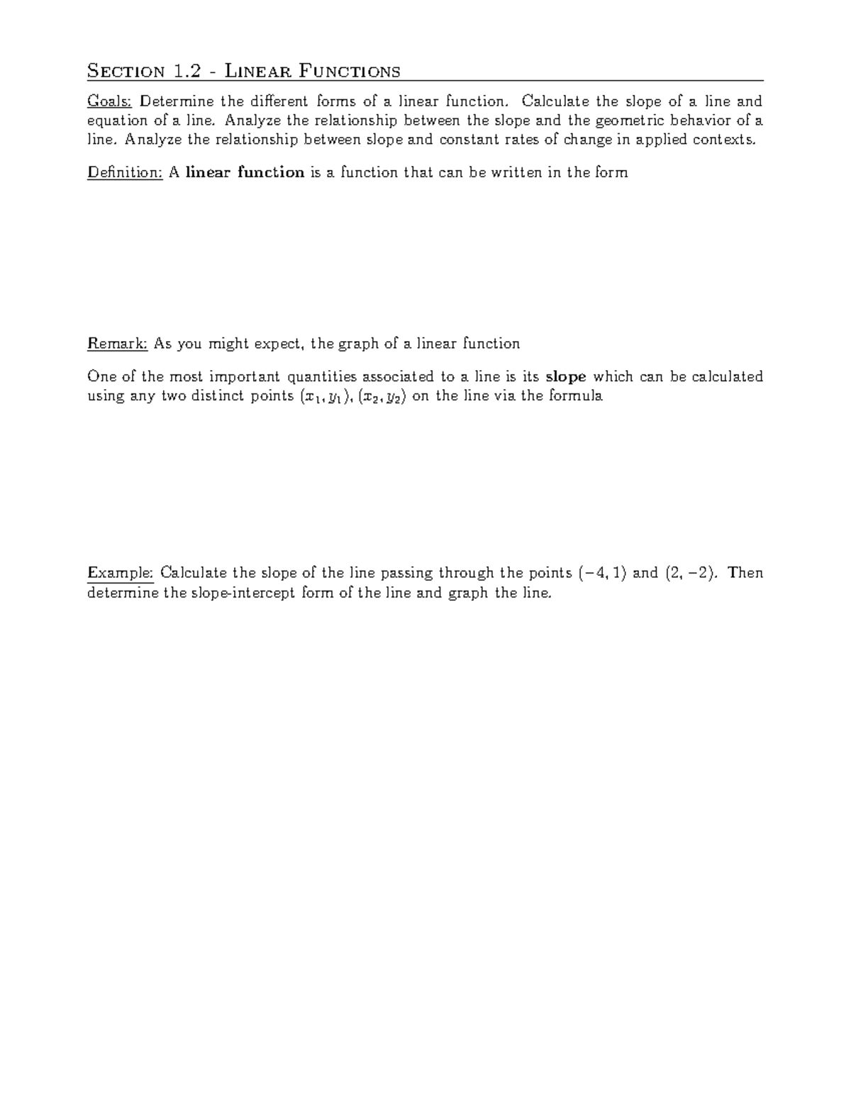 Calc 1 - 1.2 - Section 1 - Linear Functions Goals: Determine the ...