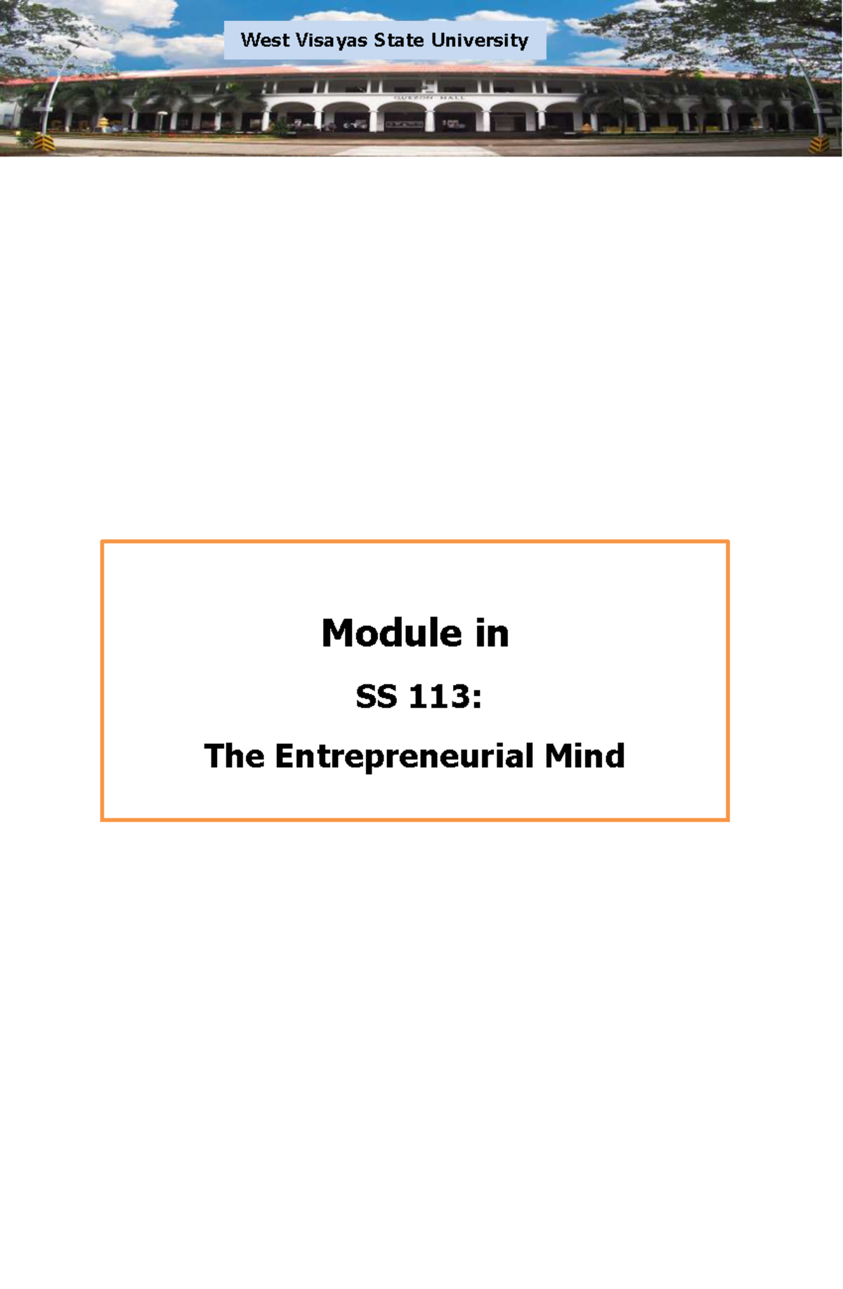 Unit 1 Entrep Mind - West Visayas State University Module in SS 113 ...
