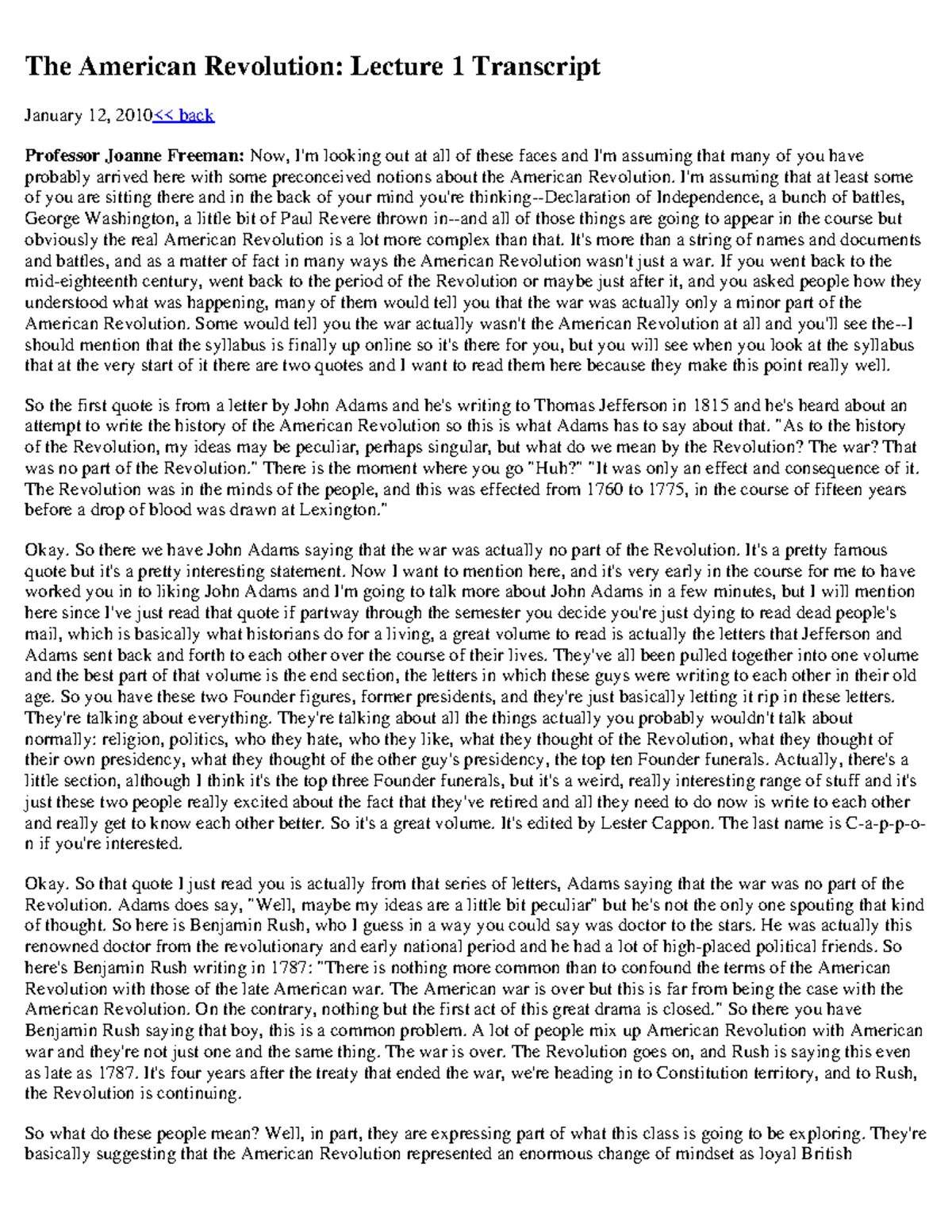 The american revolution lecture 1 - lecture 14 transcript - The ...