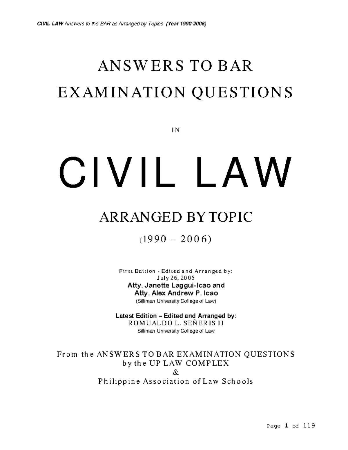 Bar Questions Civil Law Answers To Bar Examination Questions In Civil Law Arranged By Topic 2578