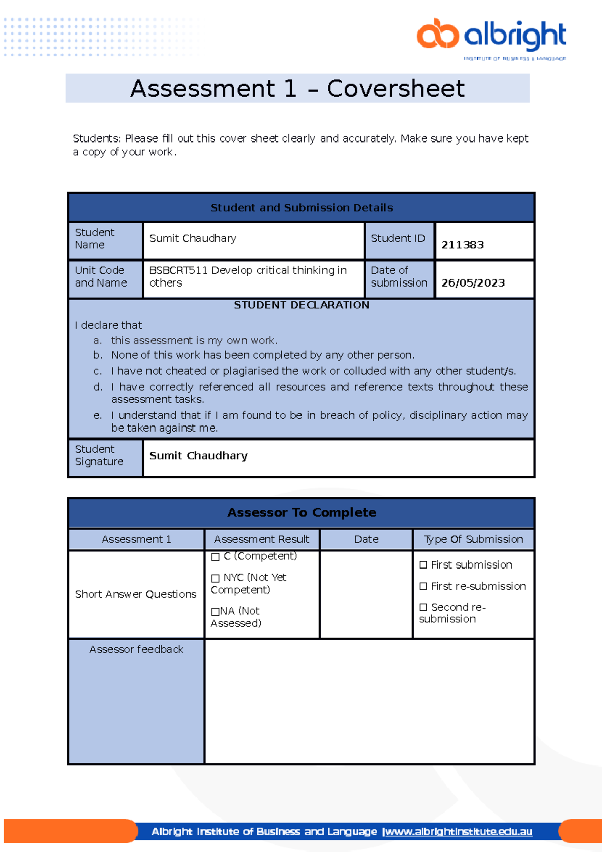 diploma of business assignments