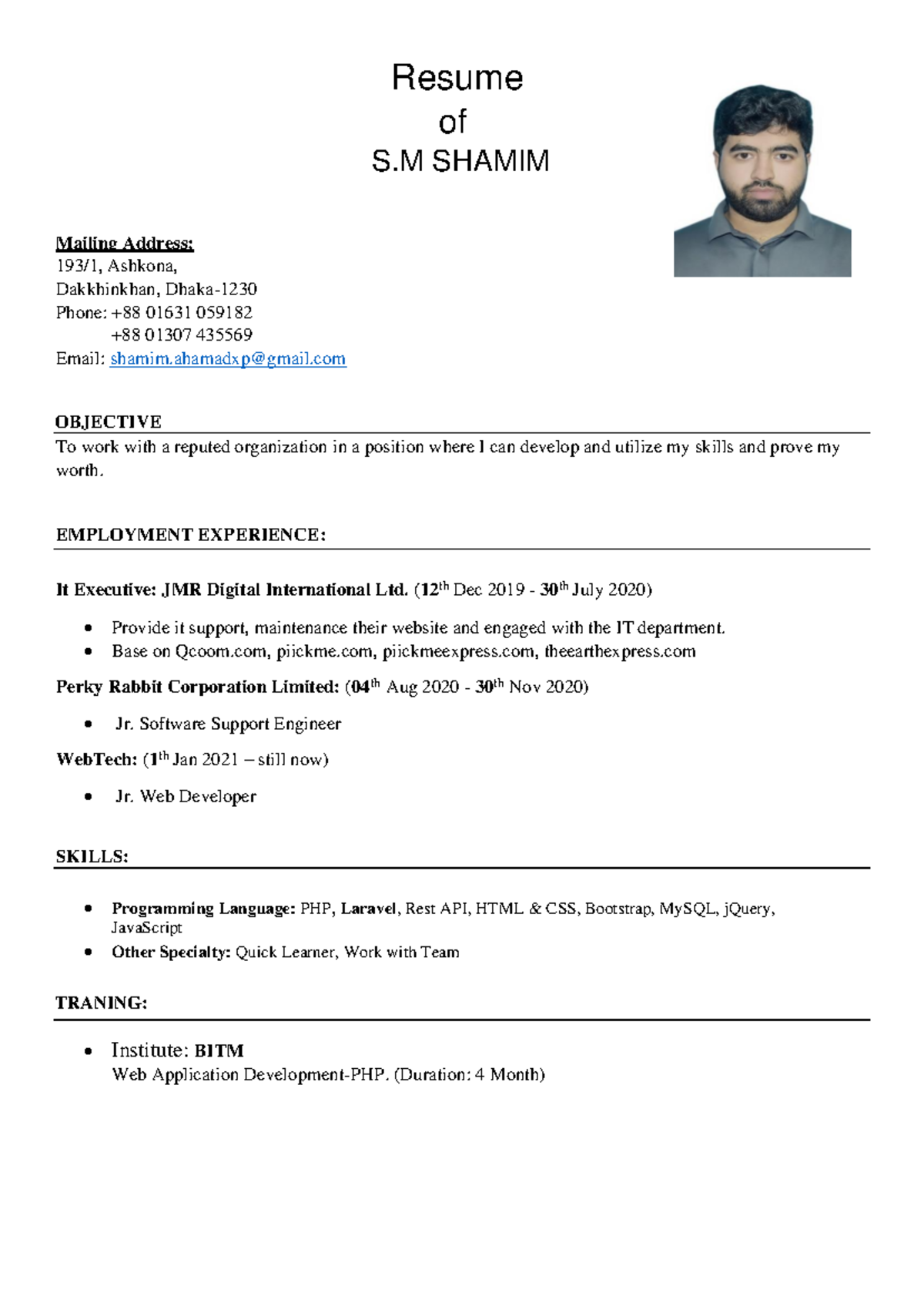 Shamim-converted - ghck bjbh - Resume of S SHAMIM Mailing Address: 193/ ...