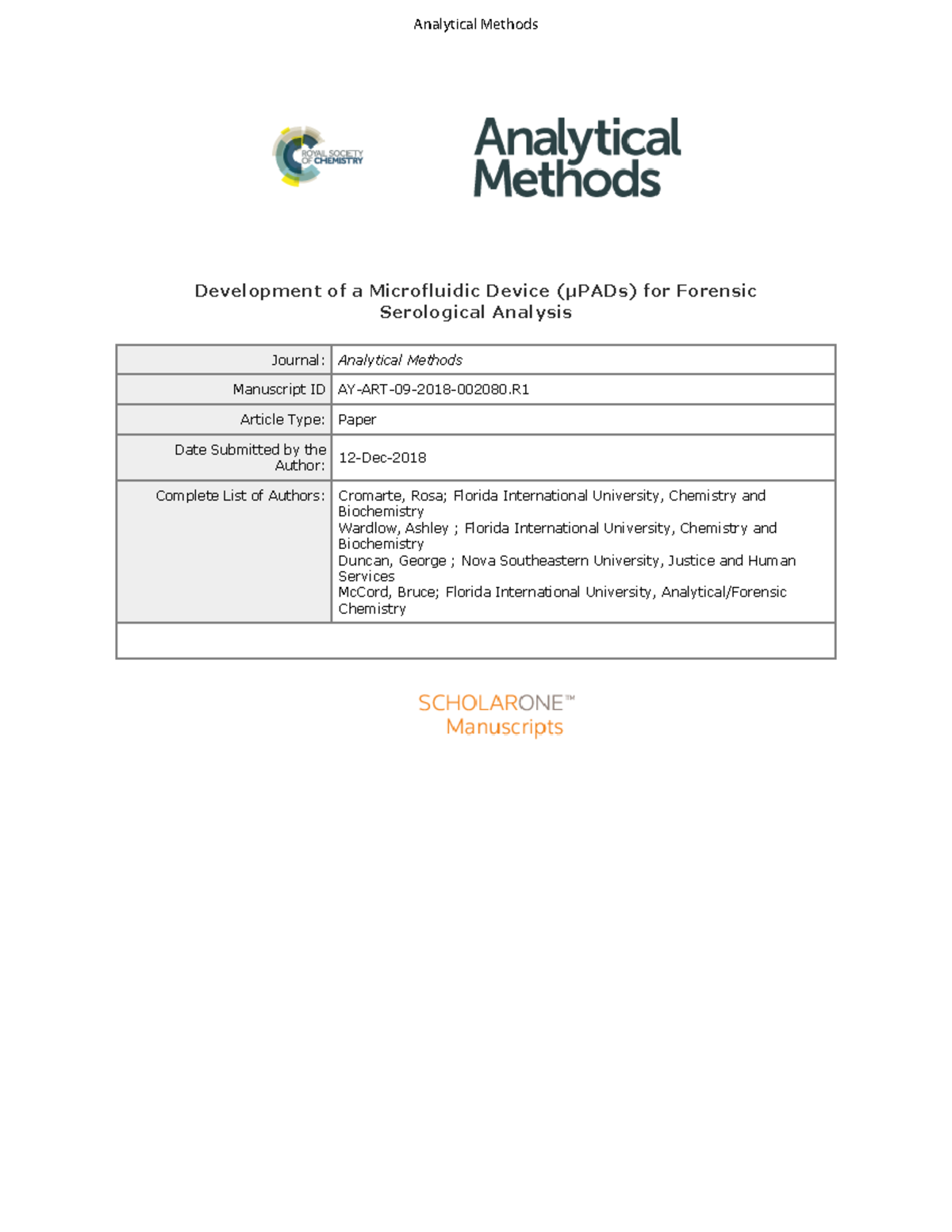 Forensic serological analysis - Development of a Microfluidic Device ...