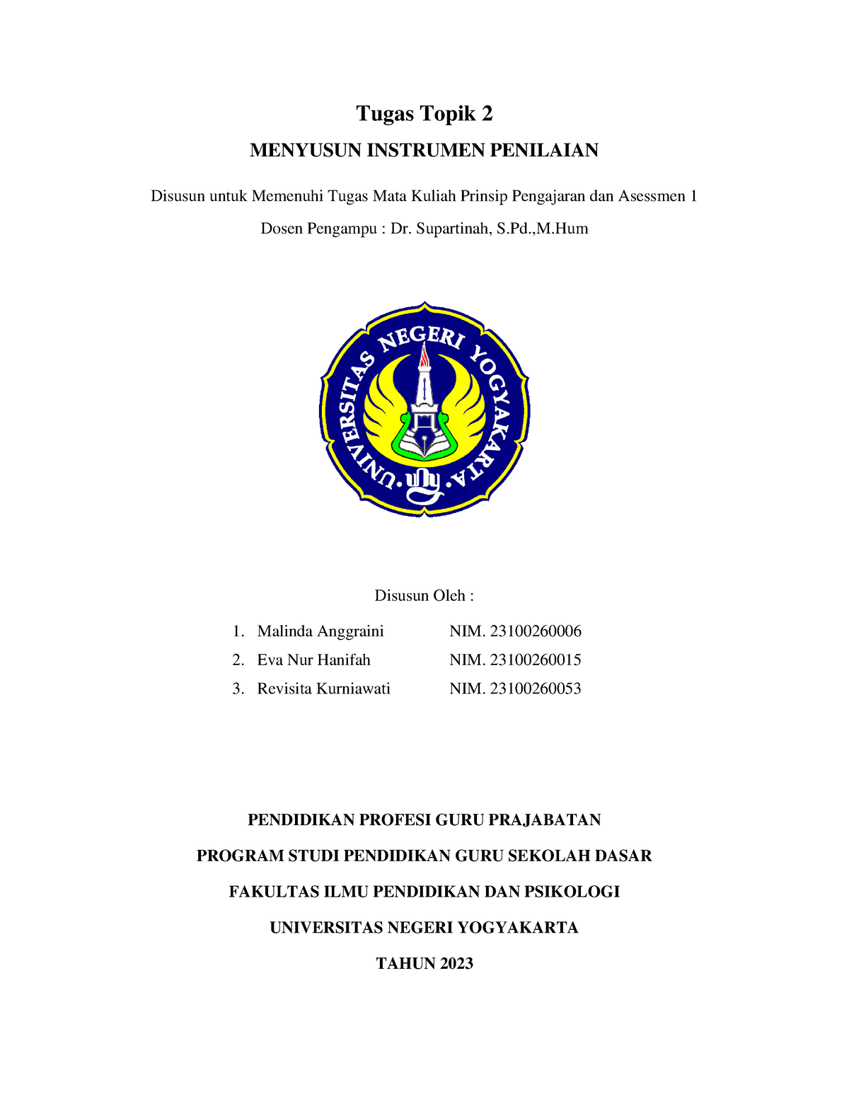 Topik 2 Tugas Kelompok Menyusun Instrumen Penilaian Kelas 3 - Tugas ...