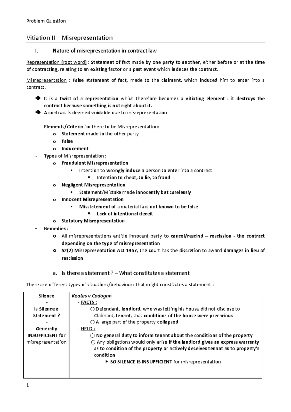 Lecture 15 - Vitiation - Misrepresentation - Vitiation II ...