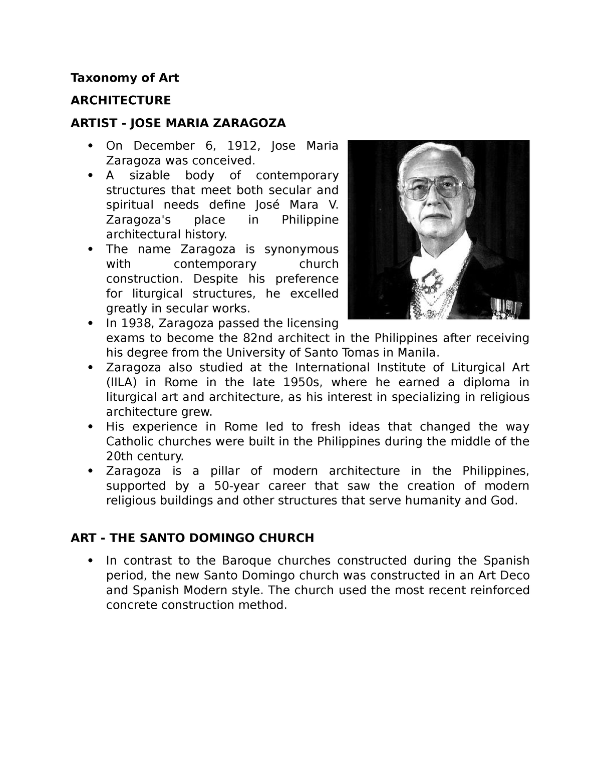 Taxonomy Of Art Taxonomy Of Art Architecture Artist Jose Maria Zaragoza On December 6 1912 