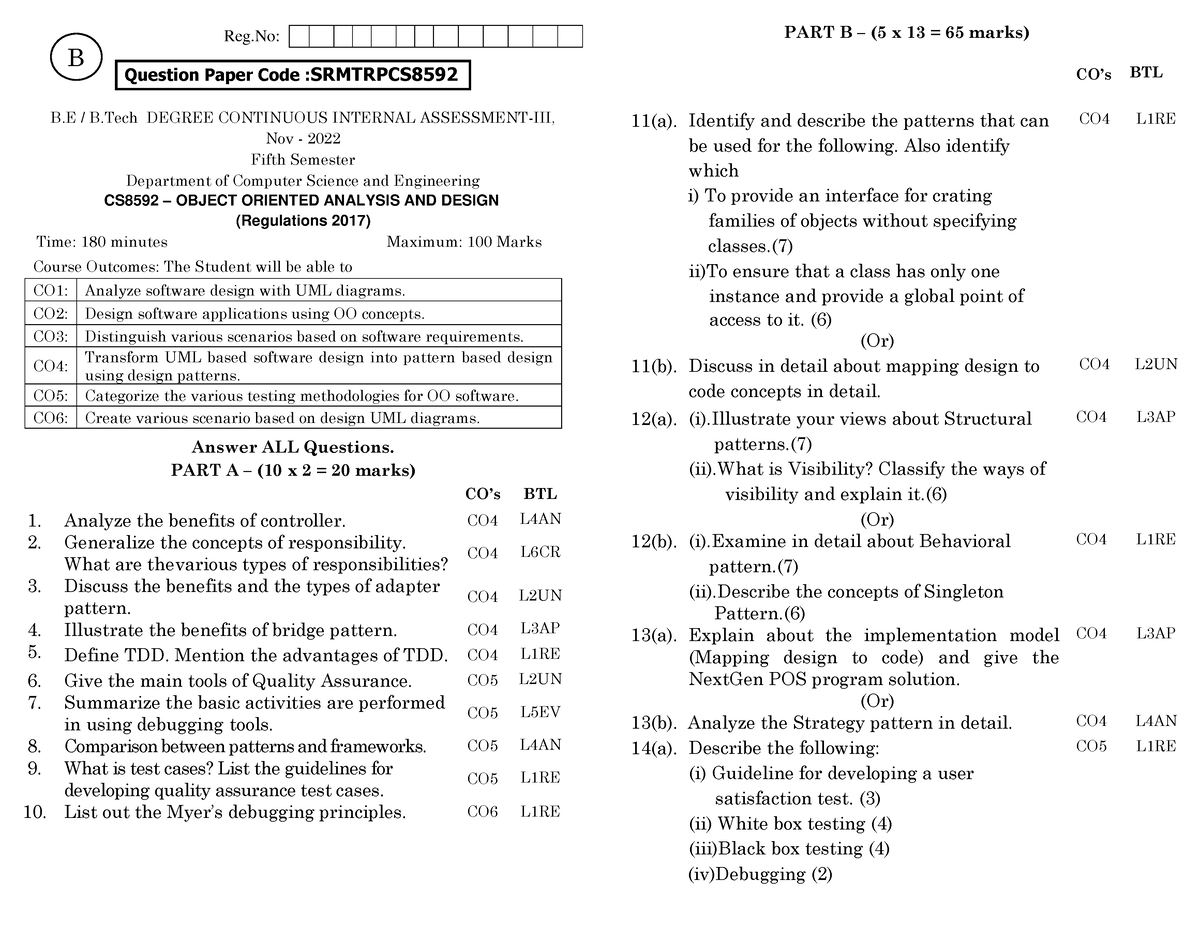 CS8592 CIA-3 Set B - Important Question - Question Paper Code :SRMTRPCS ...