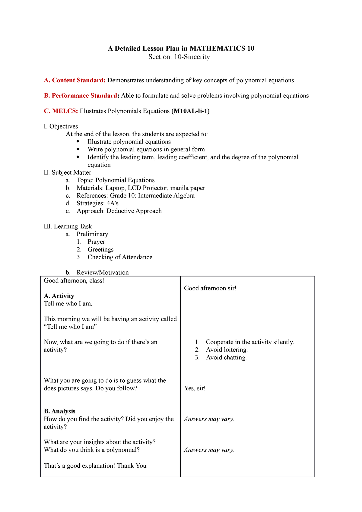 A Detailed Lesson Plan In MATH 10 - A Detailed Lesson Plan In ...