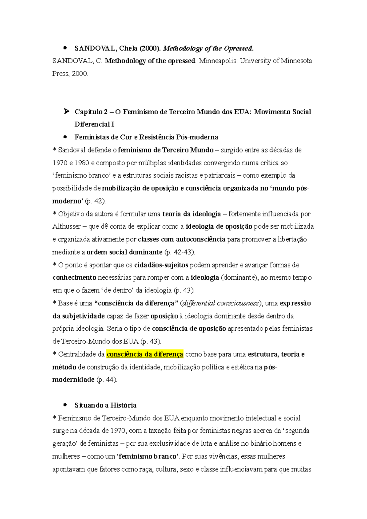 Tópicos Sandoval (2000 ) Metodologia do
