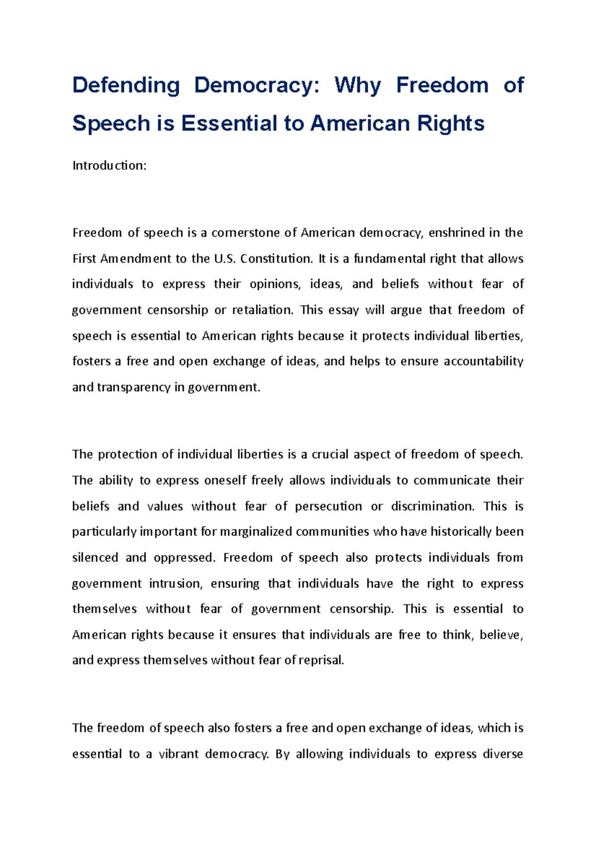 freedom of speech in democracy essay