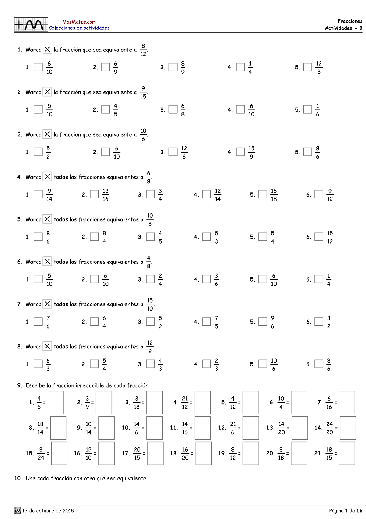 Fracciones B - Ejercicios De Practica - MasMates Colecciones De ...