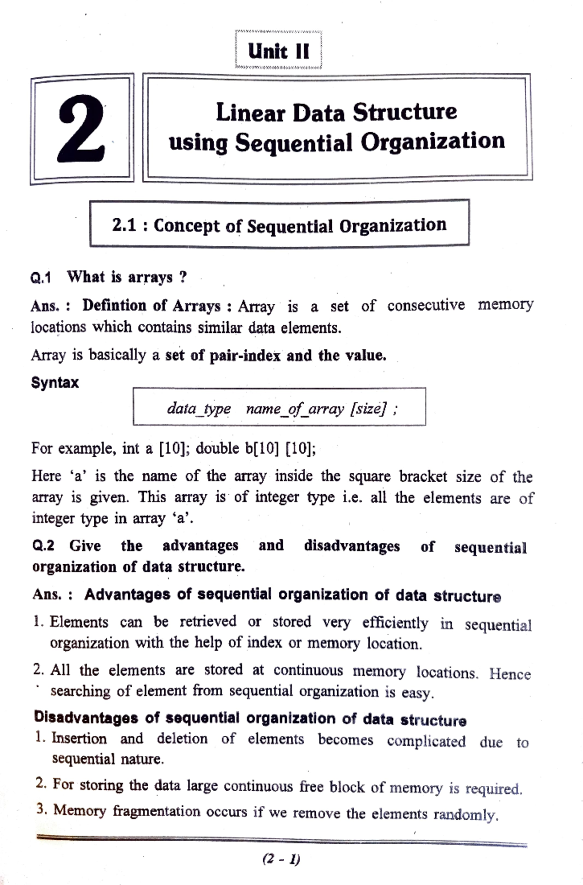 FDS Insem Decode Unit-2 - Unit II 2 Linear Data Structure using ...