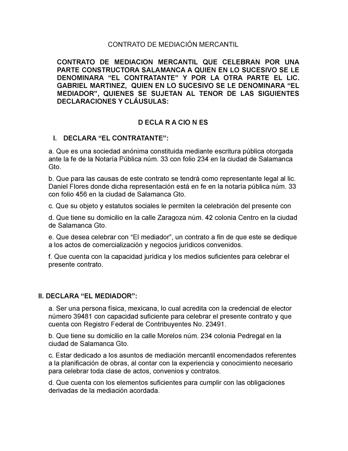 Contrato DE Mediación Mercantil para derecho contractual mercantil -  CONTRATO DE MEDIACIÓN MERCANTIL - Studocu