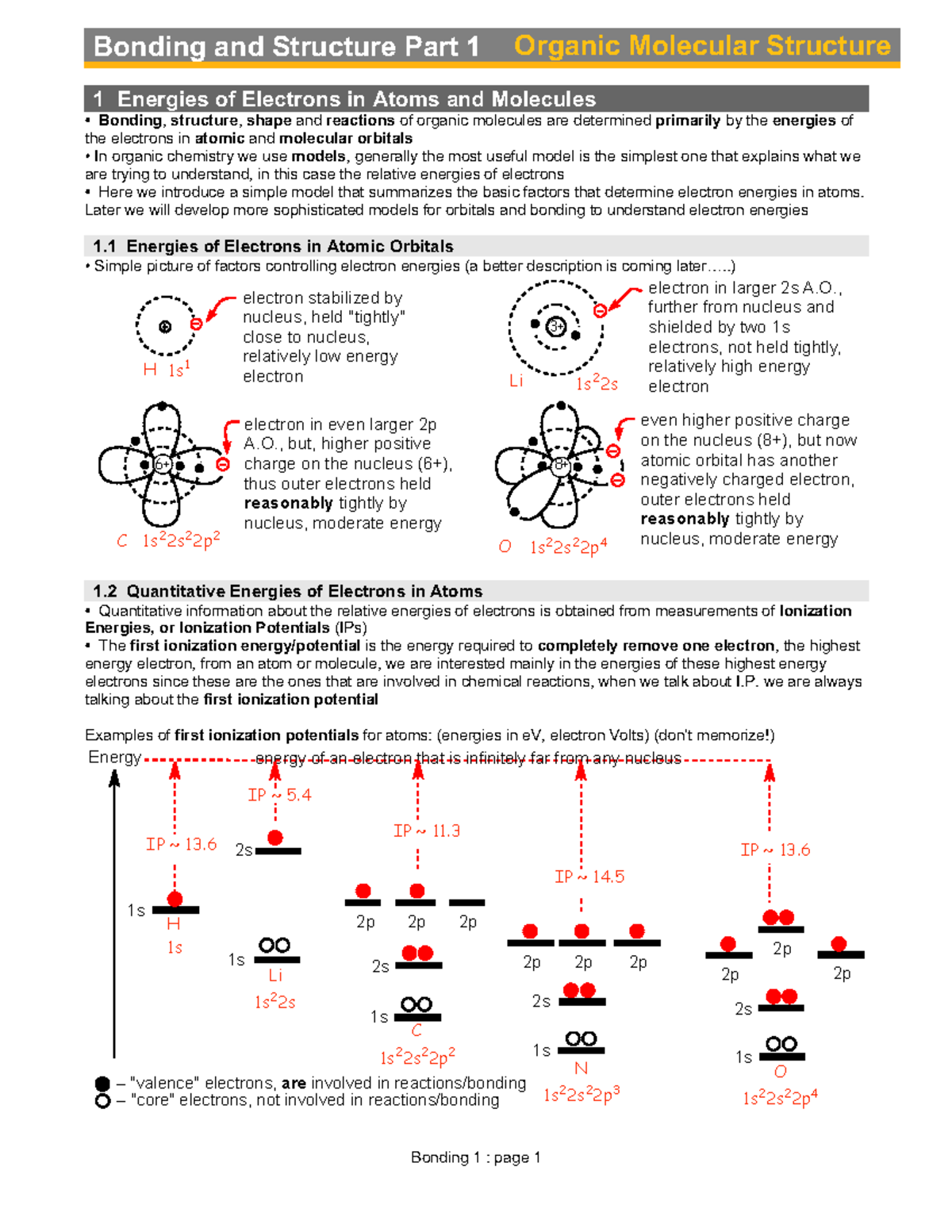 1 Bonding - Bonding and Structure Part 1 Organic Molecular Structure 1 ...