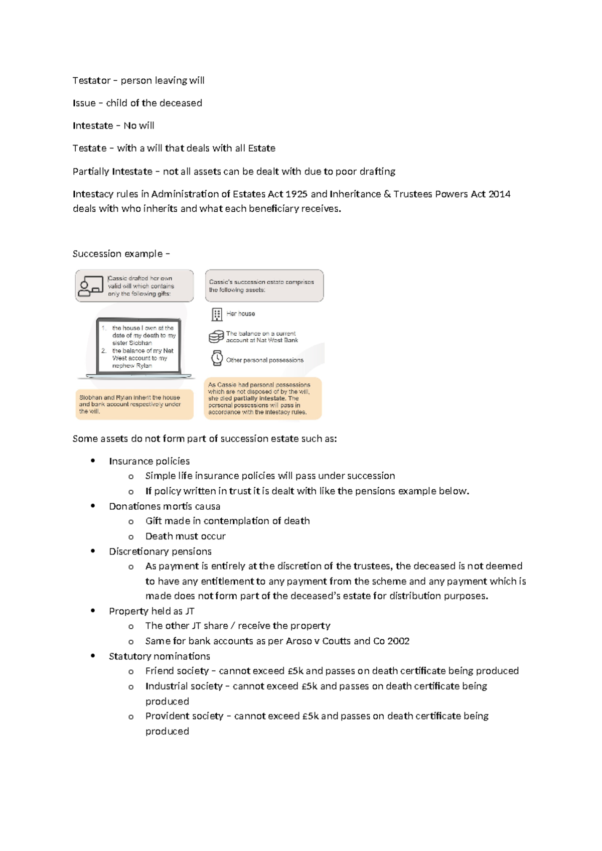 Comprehensive Revision Notes 1 - Testator – person leaving will Issue ...