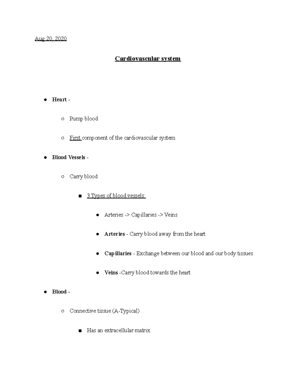 Anatomy Physiology Ii Lecture Cardiovascular System Aug 20 2020 Anatomy Physiology Ii Lecture Cardiovascular System Aug 20 2020