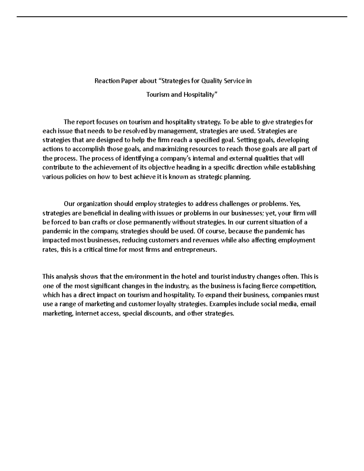 Strategies for Quality Service in Tourism and Hospitality - Reaction ...