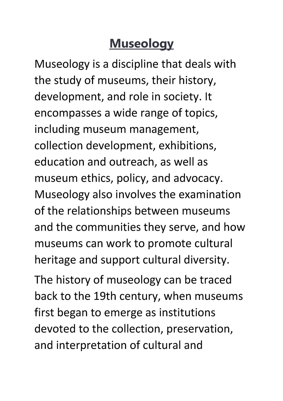 Museology - Museology Museology Is A Discipline That Deals With The ...