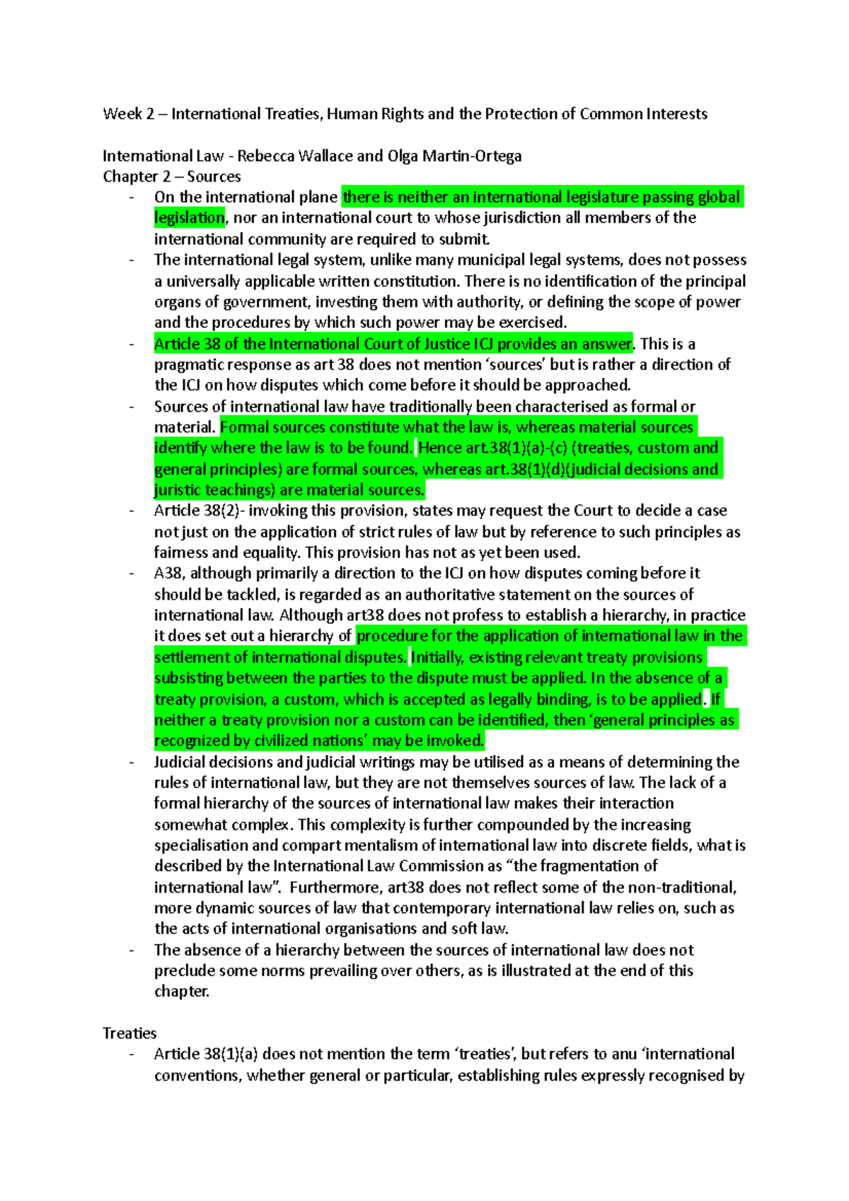 Week 2 Lecture Notes - Week 2 – International Treaties, Human Rights ...