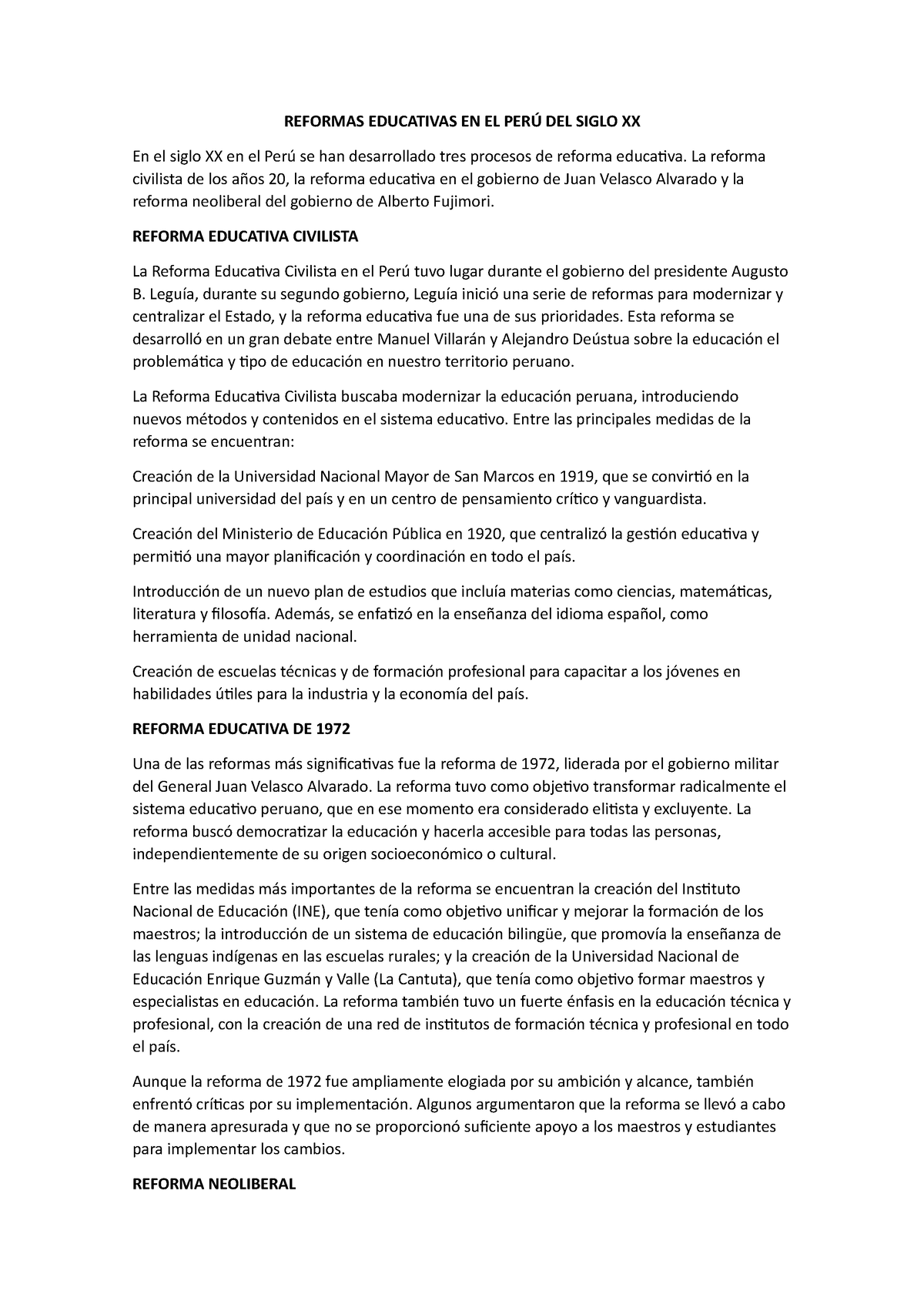 Reformas Educativas En El PerÚ Del Siglo Xx Y Xxi Reformas Educativas En El PerÚ Del Siglo Xx 3433