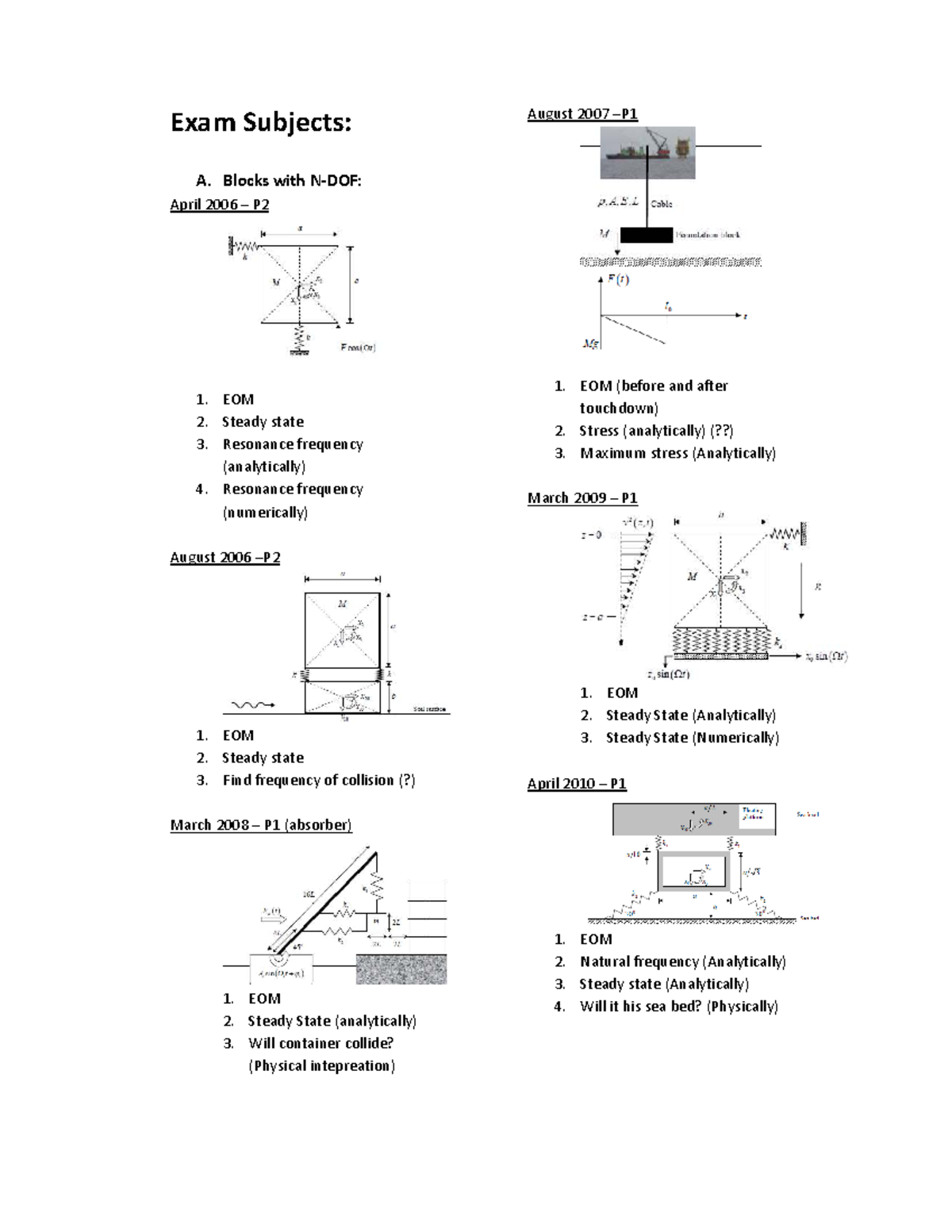 Overview Exam Topics Structural Dynamics - Exam Subjects: A. Blocks ...