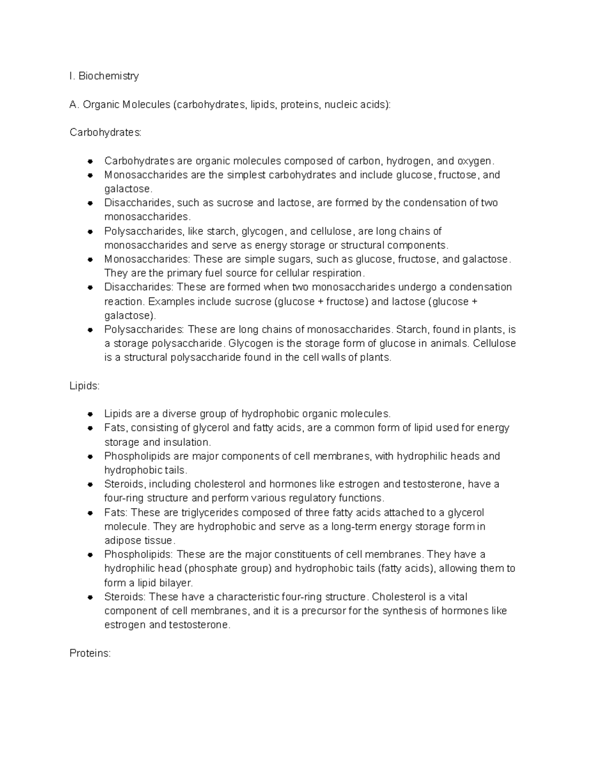 AP BIO 1 - AP BIO NOTES - I. Biochemistry A. Organic Molecules ...