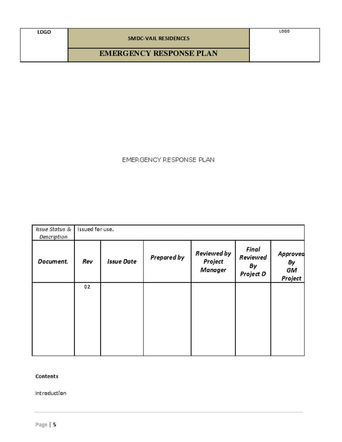 Emergency Response Plan1 LOGO SMDCVAIL RESIDENCES EMERGENCY