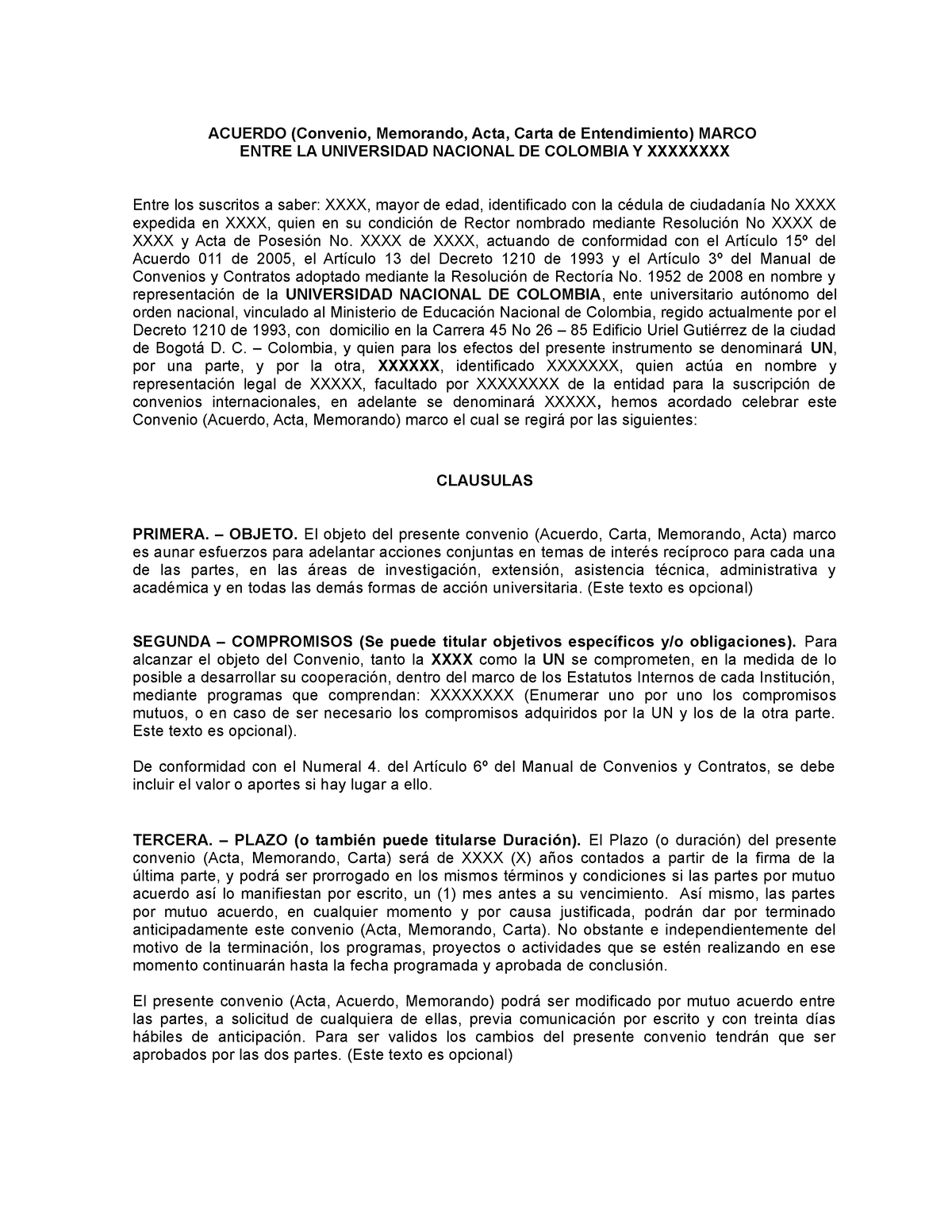 Modelo Convenio Marco Acuerdo Convenio Memorando Acta Carta De Entendimiento Marco Entre 5977